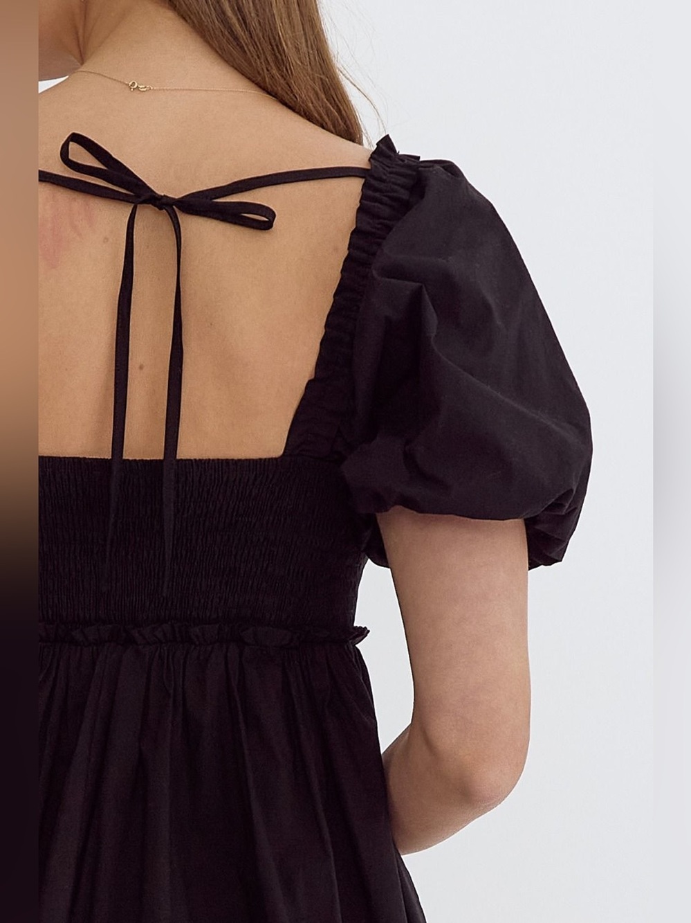 Entro | The Genevieve Puff Sleeve Mini Boho Chic Little Black Dress New Small - Picture 9 of 12
